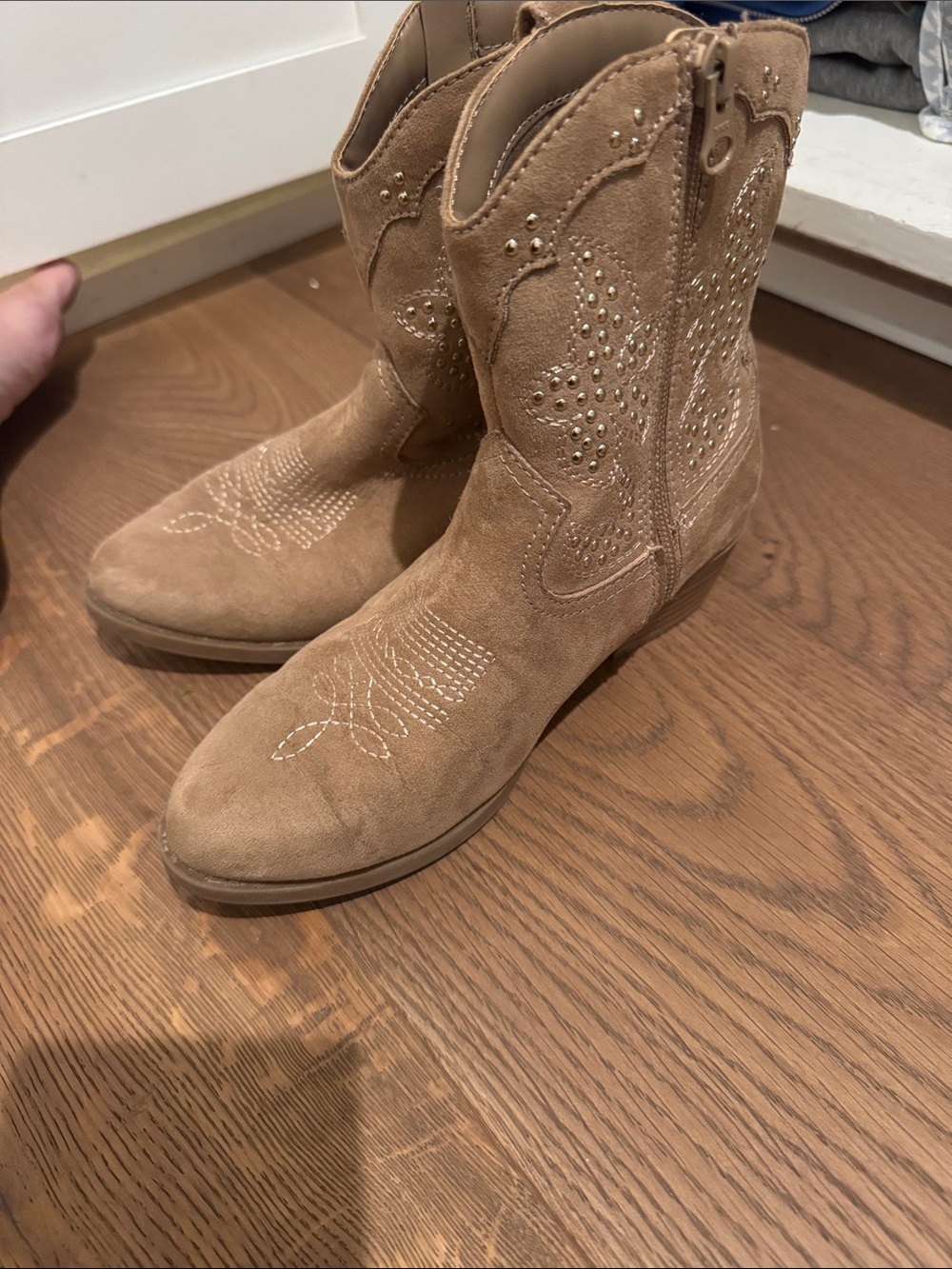 Art Class Tan Suede Western-Style Studded Booties